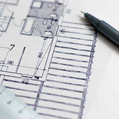 Architecture blueprint with pen and ruler Architecture blueprint with pen and ruler
